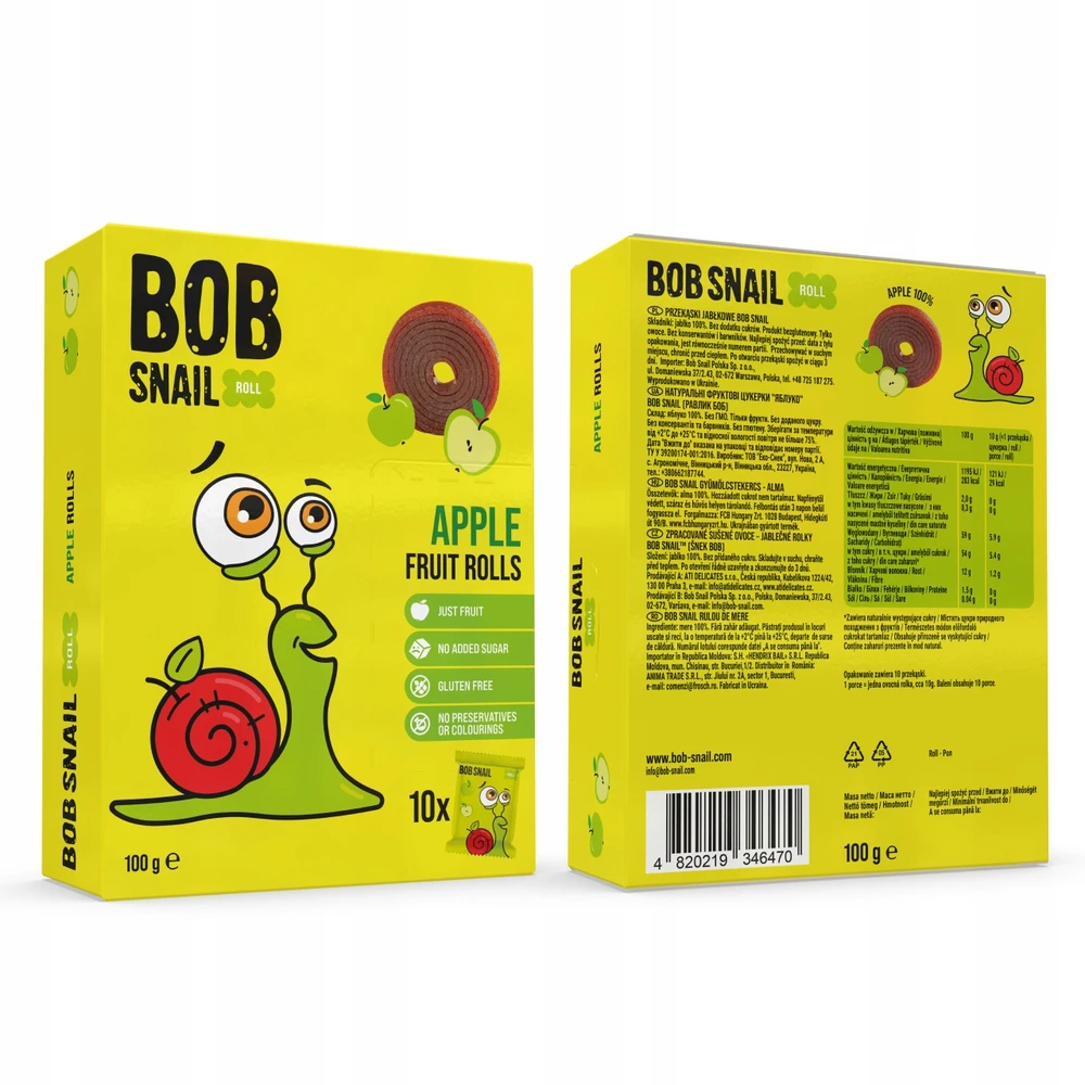BOB SNAIL vaisiniai suktinukai VYŠNIŲ OBUOLIŲ SKOVIŲ MIŠINYS be cukraus 500g 50 vnt.