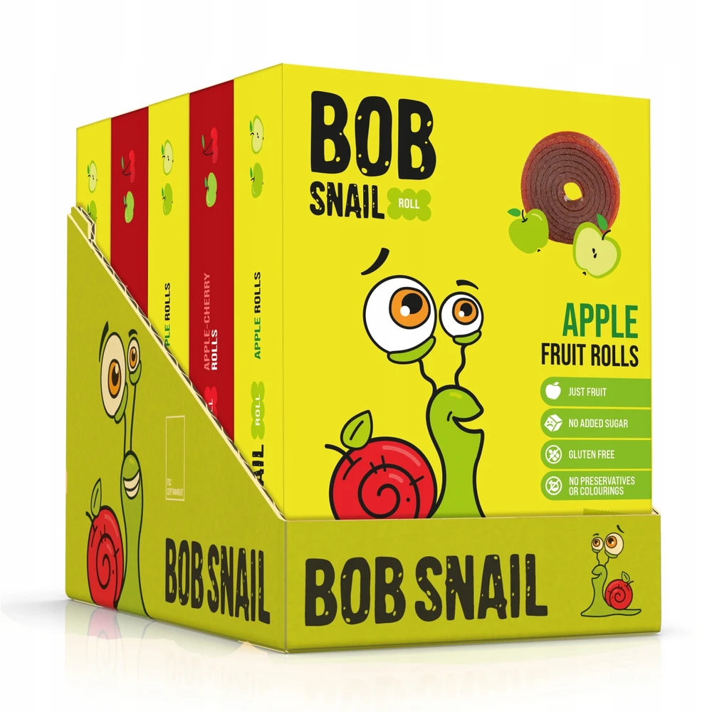 BOB SNAIL vaisiniai suktinukai VYŠNIŲ OBUOLIŲ SKOVIŲ MIŠINYS be cukraus 500g 50 vnt.