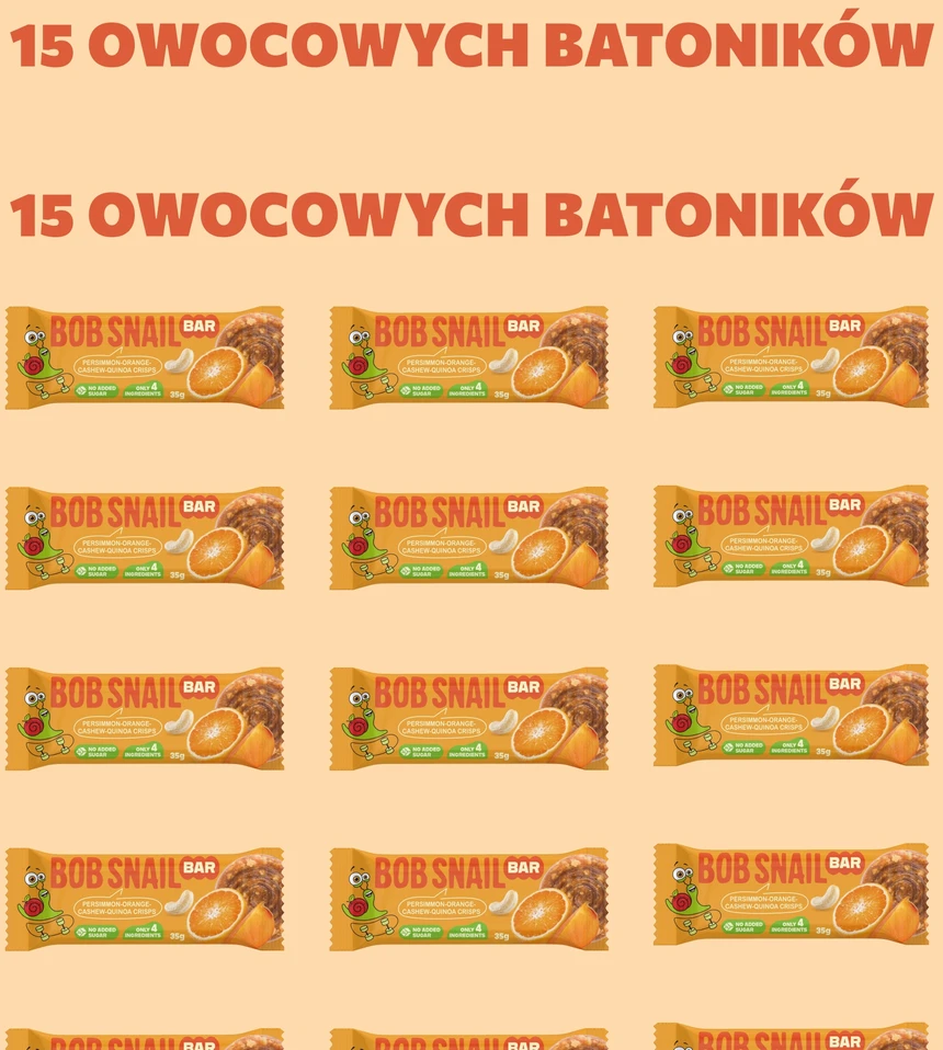 BOB SNAIL vaisių batonėlis KAKI Oranžinis CASHEWS be pridėtinio cukraus 15x35 g