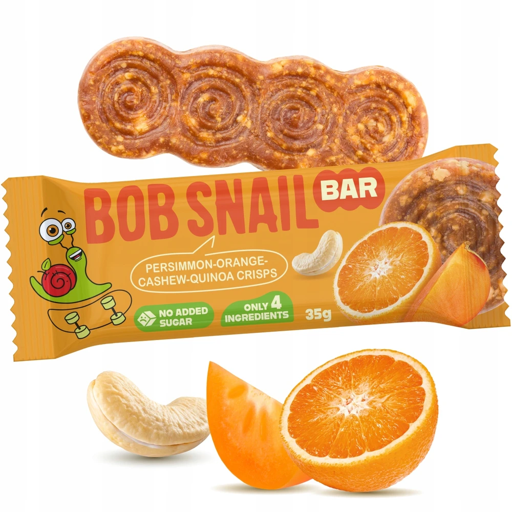 BOB SNAIL vaisių batonėlis KAKI Oranžinis CASHEWS be pridėtinio cukraus 15x35 g