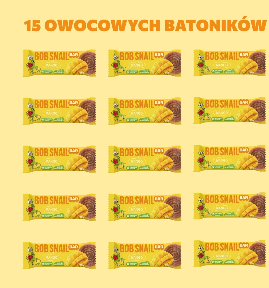 BOB SNAIL vaisių batonėlis MANGO 100% be pridėtinio cukraus, glitimo, laktozės 15x35g