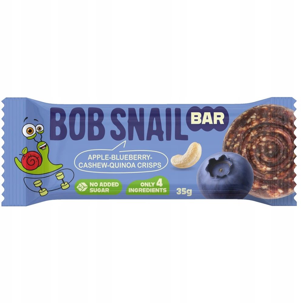 BOB SNAIL vaisių batonėlis OBUOLIŲ BLUEBERRY anakardžiai be pridėtinio cukraus 15x35 g