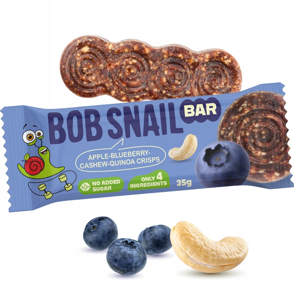 BOB SNAIL vaisių batonėlis OBUOLIŲ BLUEBERRY anakardžiai be pridėtinio cukraus 15x35 g