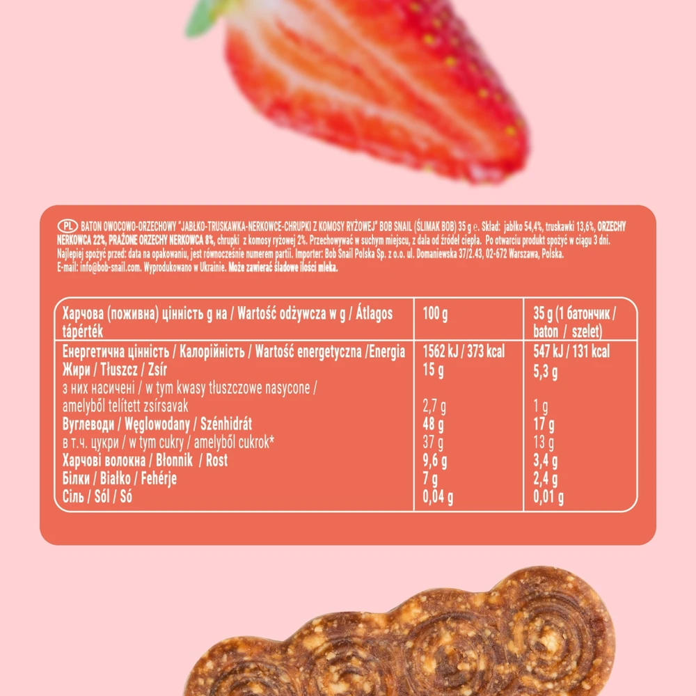 BOB SNAIL vaisių batonėlis OBUOLIŲ BRAKŠČIŲ ANARYDŽIAI be pridėtinio cukraus 15x35 g