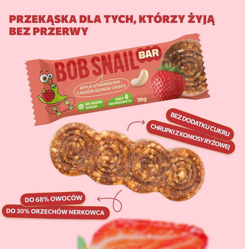 BOB SNAIL vaisių batonėlis OBUOLIŲ BRAKŠČIŲ ANARYDŽIAI be pridėtinio cukraus 15x35 g