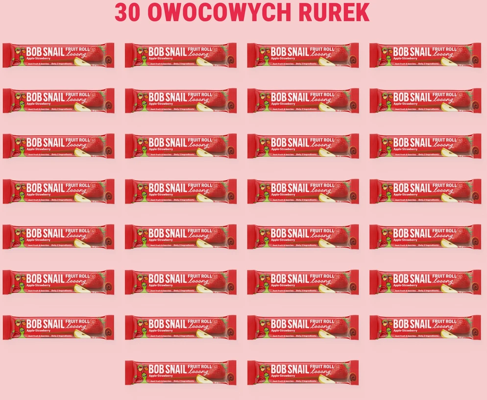 BOB SNAIL vaisių suktinukai Looong obuolių braškių rinkinys 30x15g BE CUKRAUS