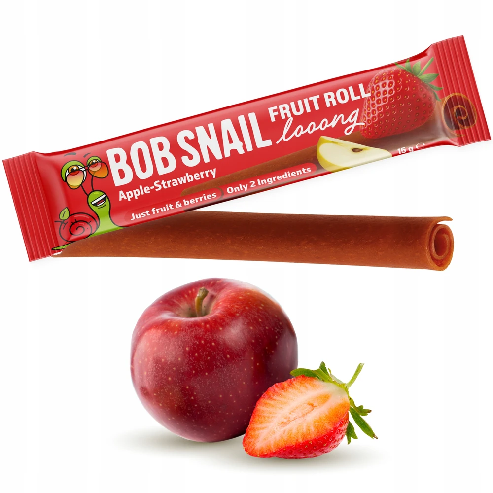 BOB SNAIL vaisių suktinukai Looong obuolių braškių rinkinys 30x15g BE CUKRAUS