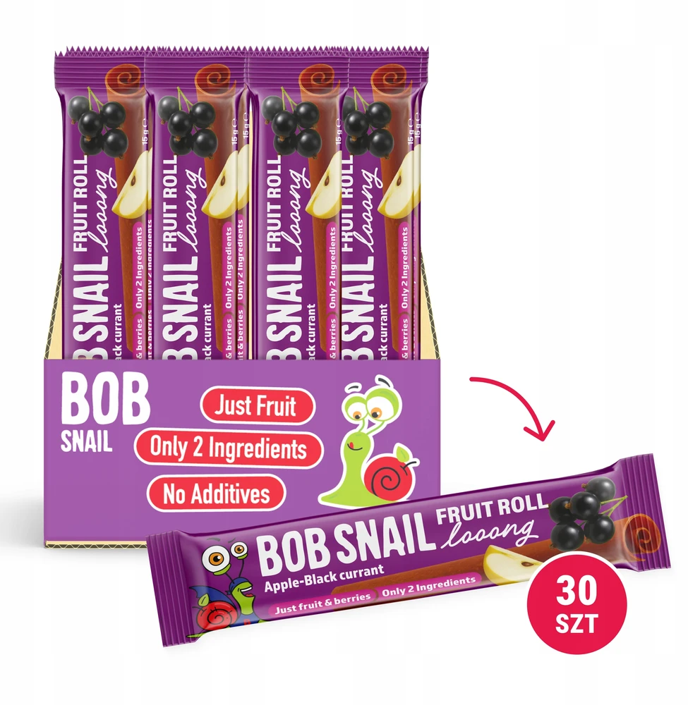 BOB SNAIL vaisių suktinukai Looong obuolių serbentų rinkinys 30x15g BE CUKRAUS