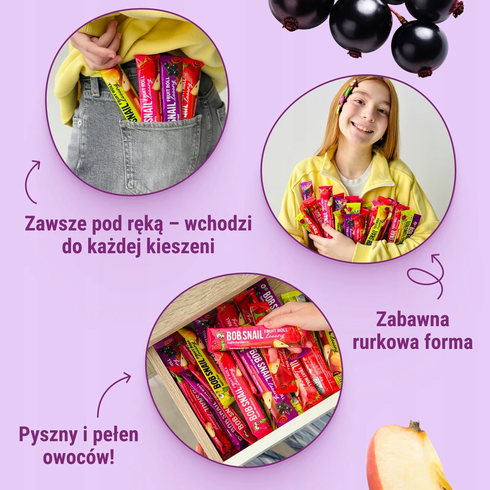 BOB SNAIL vaisių suktinukai Looong obuolių serbentų rinkinys 30x15g BE CUKRAUS