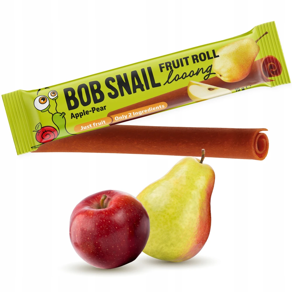 BOB SNAIL vaisių suktinukai Looong obuolių kriaušių rinkinys 30vnt x15g BE CUKRAUS