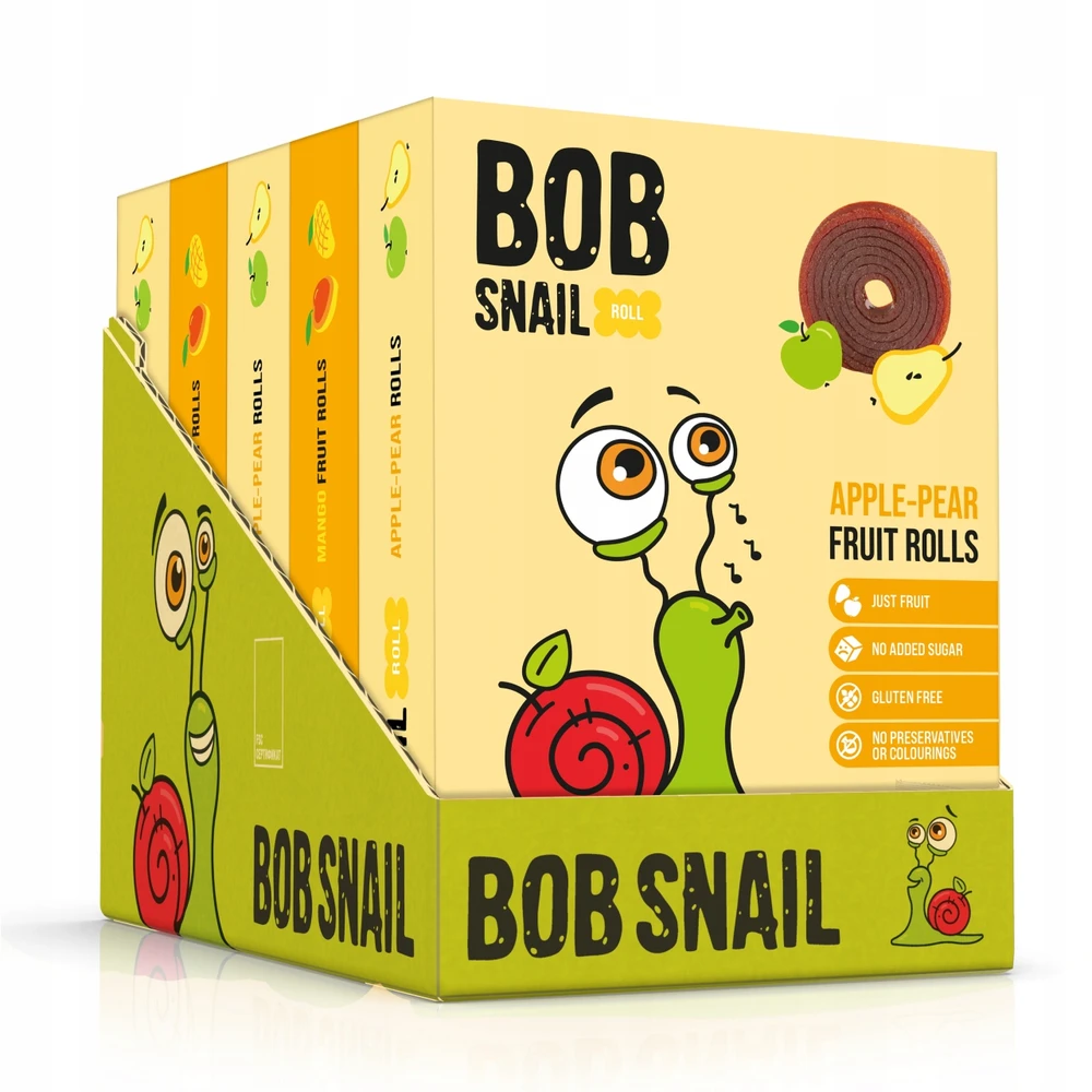 BOB SNAIL vaisių suktinukai MANGO KRIAUŠIŲ MIŠINIAI be cukraus 500g 50 vnt.