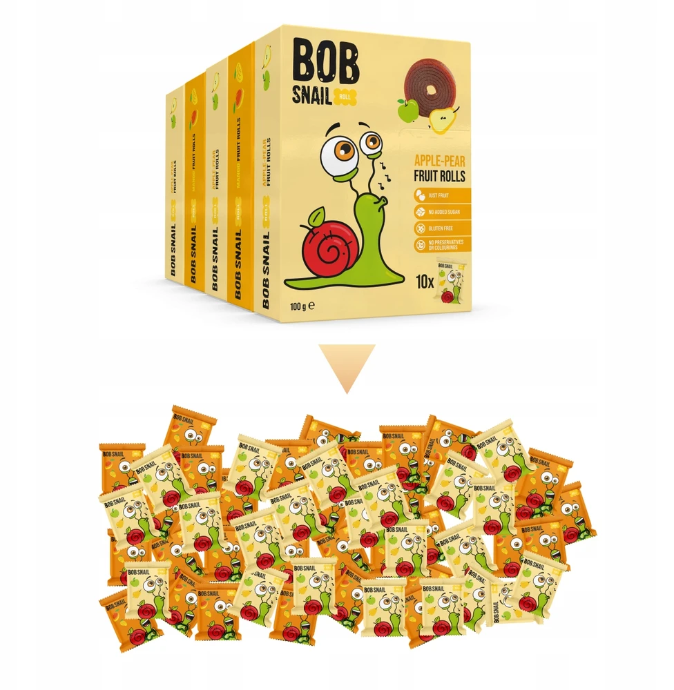 BOB SNAIL vaisių suktinukai MANGO KRIAUŠIŲ MIŠINIAI be cukraus 500g 50 vnt.