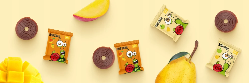 BOB SNAIL vaisių suktinukai MANGO KRIAUŠIŲ MIŠINIAI be cukraus 500g 50 vnt.