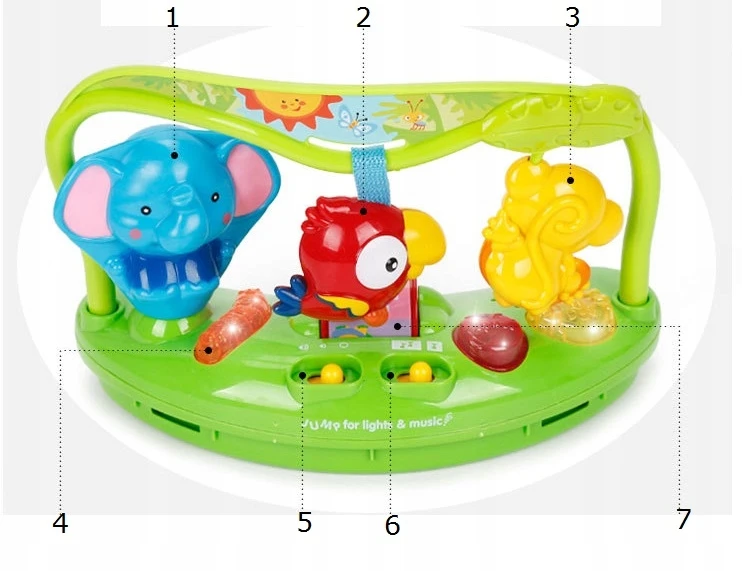 Bobo San JUMPER WALKER TROPINIŲ MIŠKŲ MELODIJAS ŠVIESOS INTERAKTYVUS GARSO