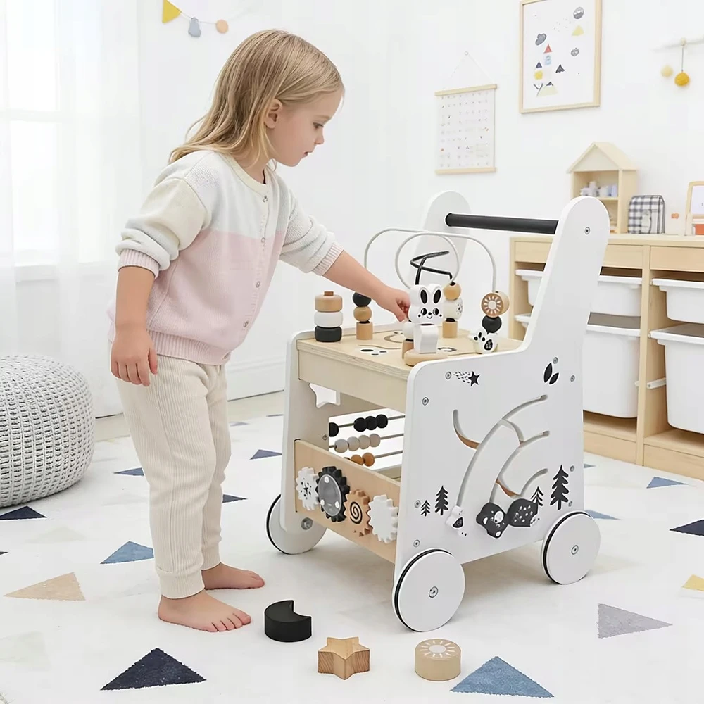 Bobo San MEDINIS WALKERIS PUSHER EDUKACINIS KUBAS 6in1 rūšiuotojas ABACUS EDU STALAS