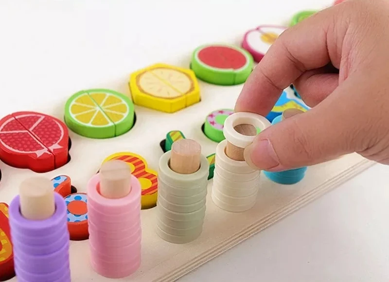 Dėlionė Bobo San MONTESSORI MEDIENOS DĖLĖLĖS VAISIŲ SKAIČIAI MOKYMOSIOS MEDIENOS rūšiavimo lenta
