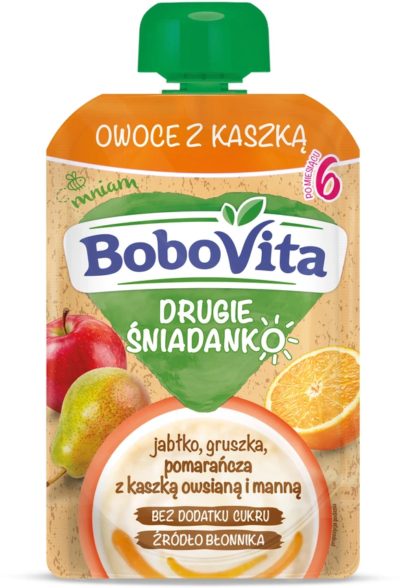 Bobovita antrųjų pusryčių vaisius su koše obuolių kriaušių apelsinas 100 g