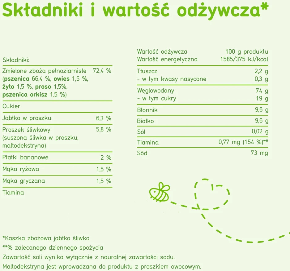BOBOVITA BE PIENO GRŪDŲ GRUPĖS, OBUOLIŲ, SLYVŲ NUO 8 MĖNESIŲ VIRŠ 180g