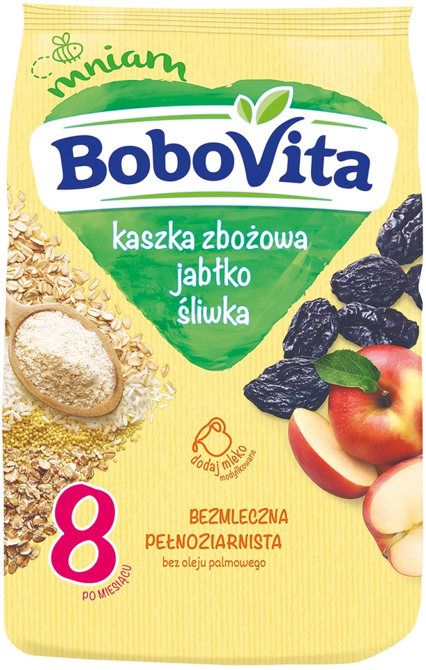 BOBOVITA BE PIENO GRŪDŲ GRUPĖS, OBUOLIŲ, SLYVŲ NUO 8 MĖNESIŲ VIRŠ 180g