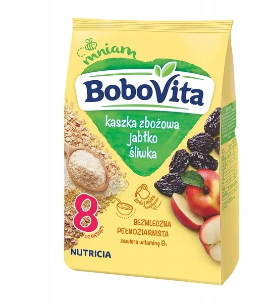 BOBOVITA BE PIENO GRŪDŲ GRUPĖS, OBUOLIŲ, SLYVŲ NUO 8 MĖNESIŲ VIRŠ 180g