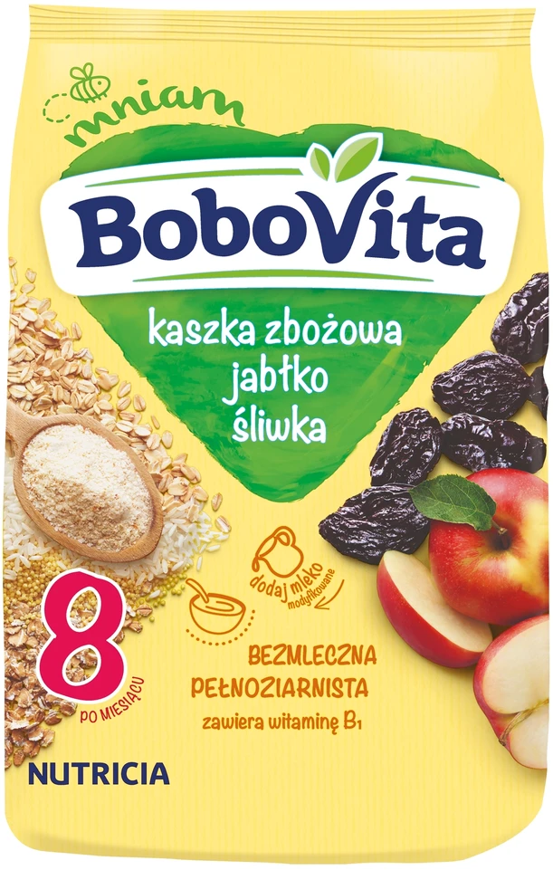 BOBOVITA BE PIENO GRŪDŲ GRUPĖS, OBUOLIŲ, SLYVŲ NUO 8 MĖNESIŲ VIRŠ 180g