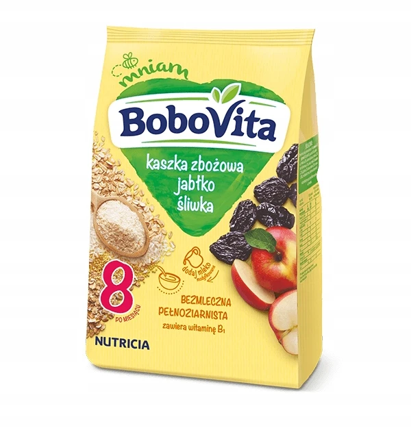 BOBOVITA BE PIENO GRŪDŲ GRUPĖS, OBUOLIŲ, SLYVŲ NUO 8 MĖNESIŲ VIRŠ 180g