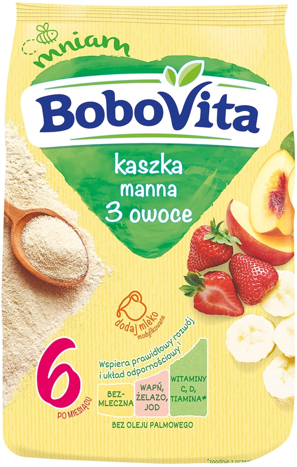 BOBOVITA BE PIENO SEMONNA 3 VAISIAI PO 6 MĖNESIŲ 180g