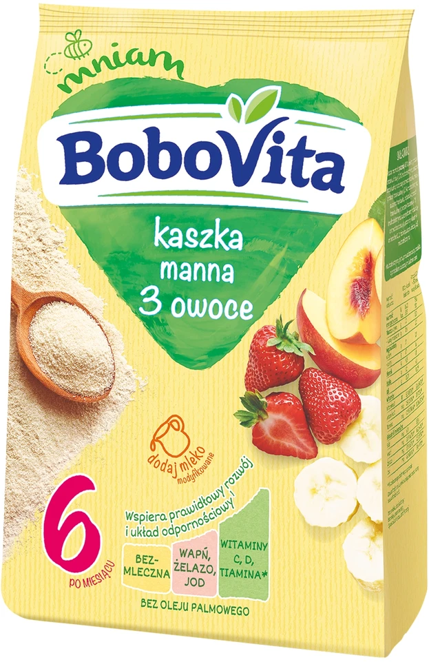 BOBOVITA BE PIENO SEMONNA 3 VAISIAI PO 6 MĖNESIŲ 180g
