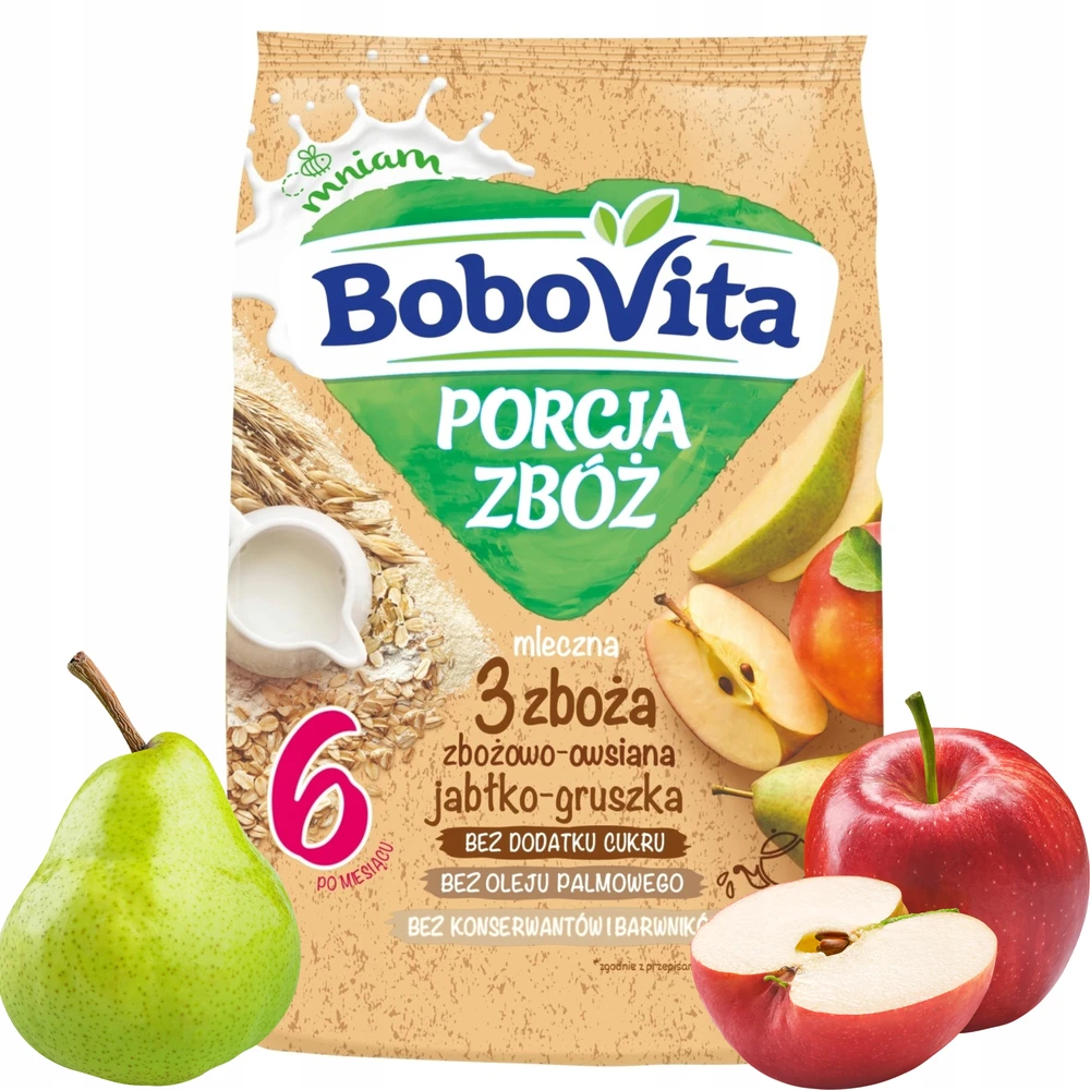 BOBOVITA GRŪDŲ PATEIKIMAS PIENO GRŪDŲ 3 GRŪDAI OBUOLIAI-KRIAUŠIAI 6m+ 210g