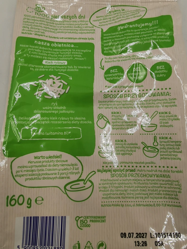 BoboVita košės ryžių košė 160 g