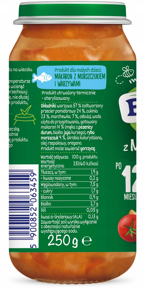 Bobovita Obiadek makaronai su lydekiais ir daržovėmis 12 m+ 250 g žuvies