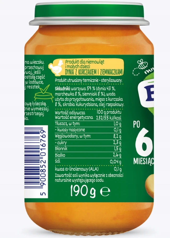 BOBOVITA Patiekalas Vištiena Moliūgas Bulvės 6m+ 190 g