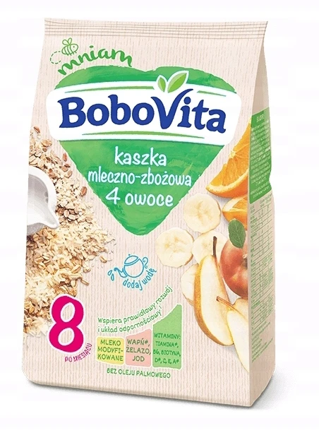 BOBOVITA PIENAS IR GRŪDAI 4 VAISIAI PO 8 MĖNESIŲ 230g