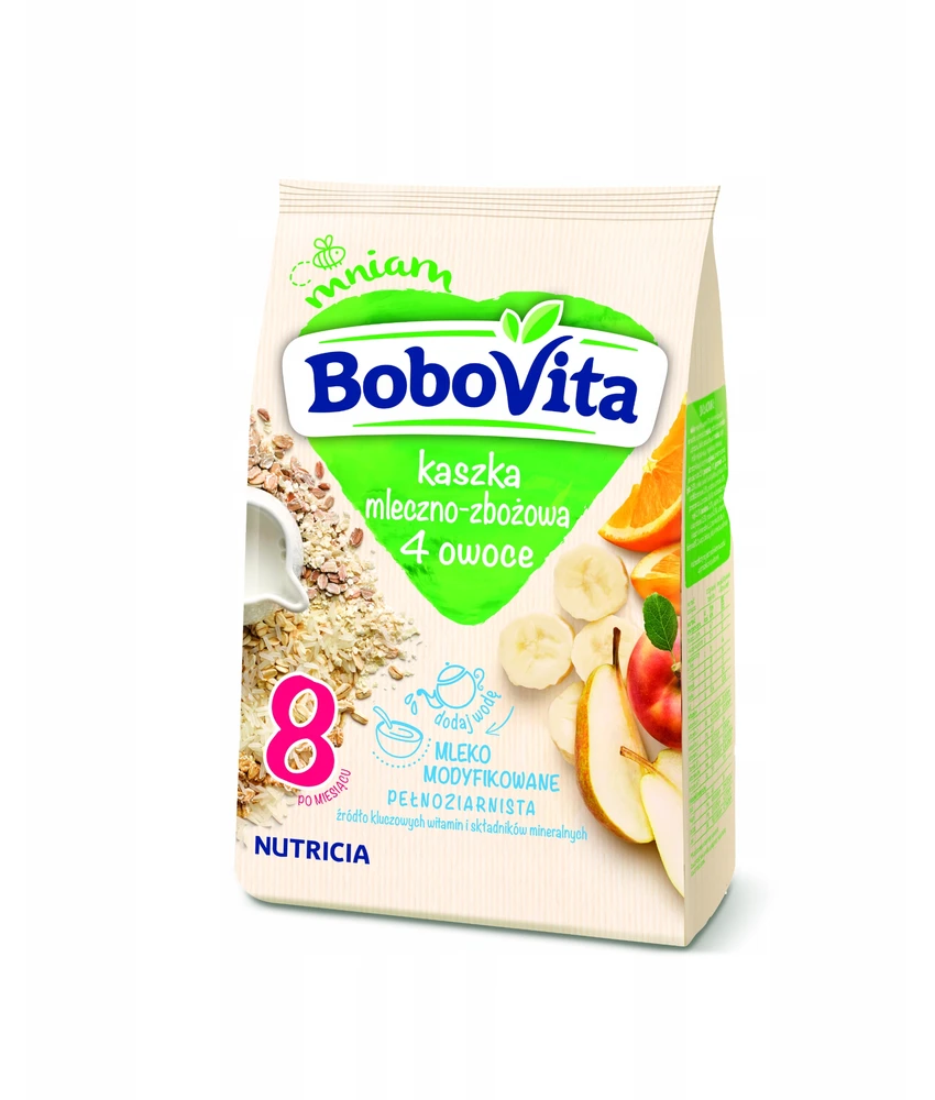 BOBOVITA PIENAS IR GRŪDAI 4 VAISIAI PO 8 MĖNESIŲ 230g