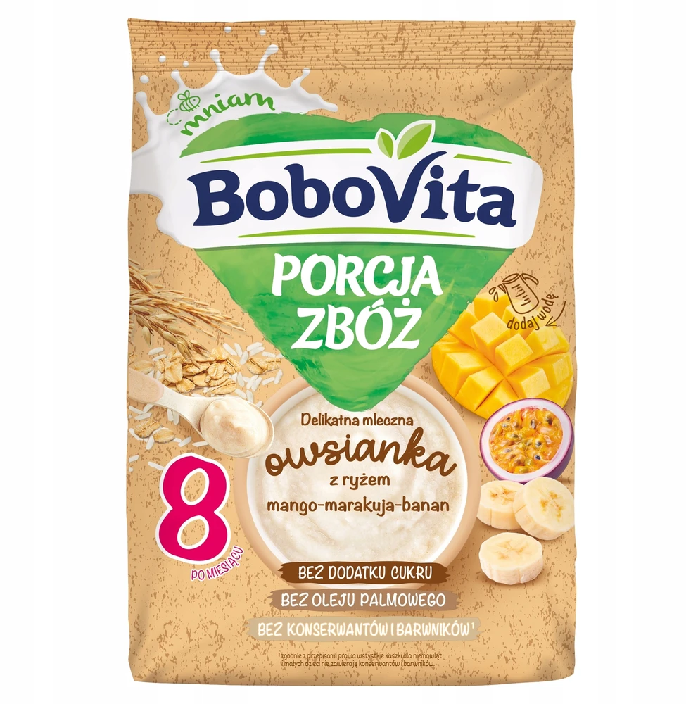 BOBOVITA PIENINĖ KOŠĖ AVIŽŲ MANGO PASSION IŠ BANANŲ 210G 8M+