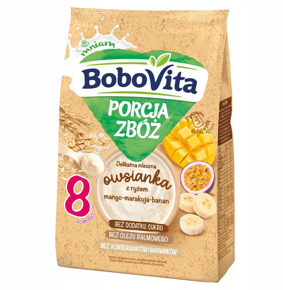 BOBOVITA PIENINĖ KOŠĖ AVIŽŲ MANGO PASSION IŠ BANANŲ 210G 8M+