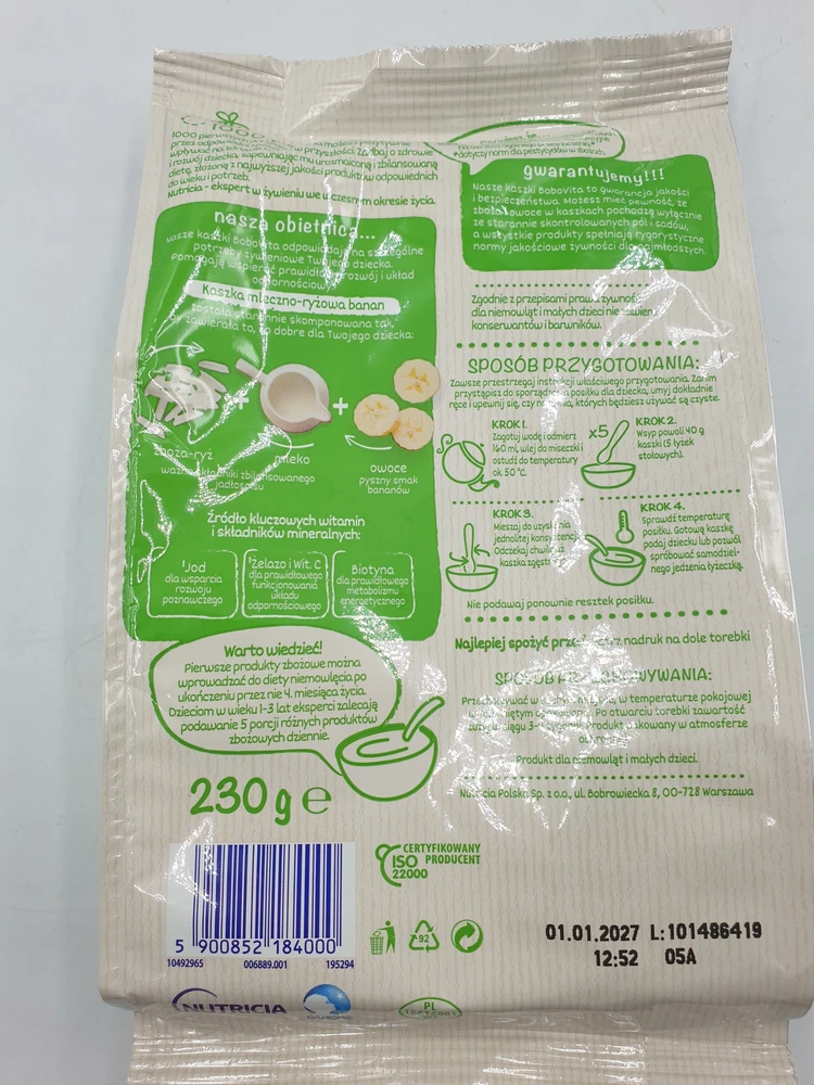 BoboVita pieninių ryžių košės bananas po 6 mėnesių 230 g