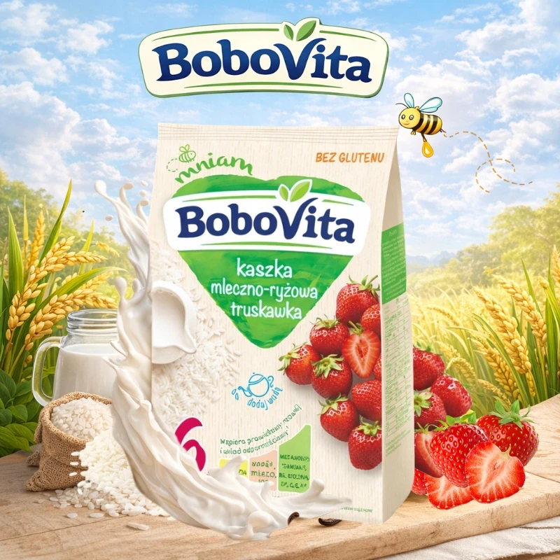 BOBOVITA Pieno ir ryžių košė Braškių 6m+ 230 g