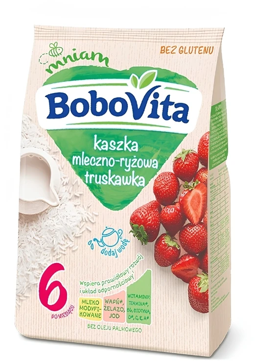 BOBOVITA Pieno ir ryžių košė Braškių 6m+ 230 g