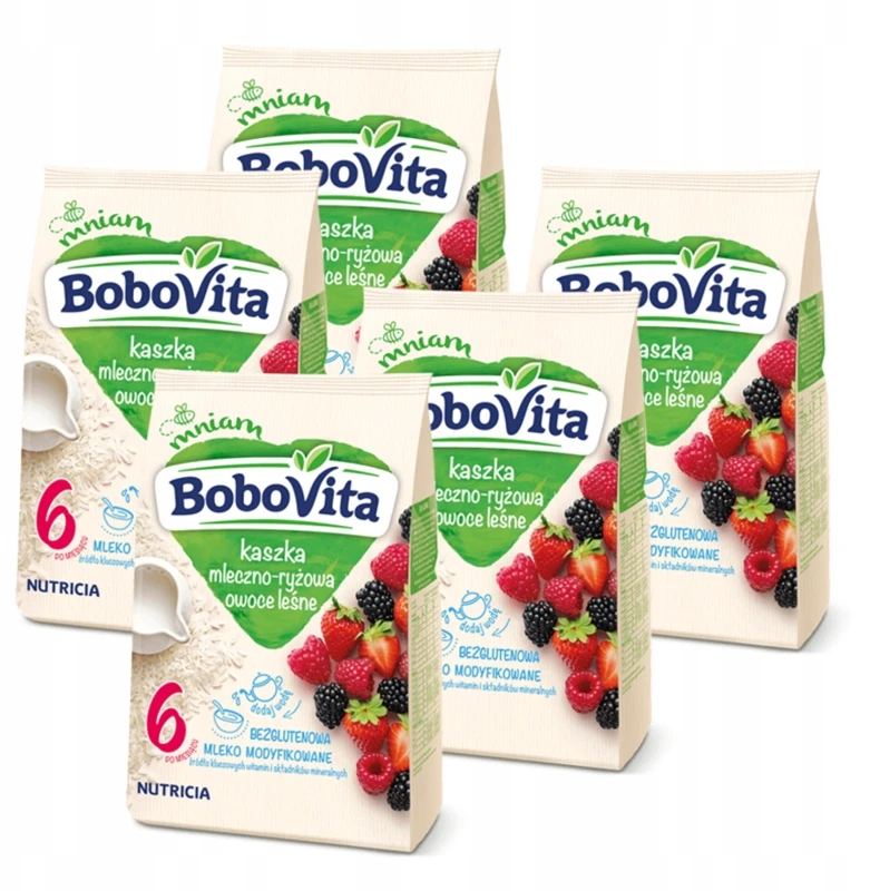 BoboVita Pieno ir ryžių košės miško vaisių RINKINYS 5x230g