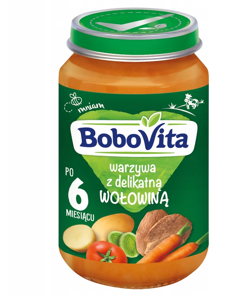 Bobovita vakarienė Daržovės su švelnia jautiena kūdikiams nuo 6 mėnesių, 190g