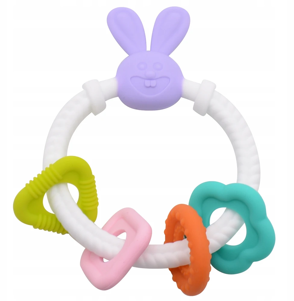 Bocioland Sensory Teether silikoninis zuikis su pakabukais 0m+