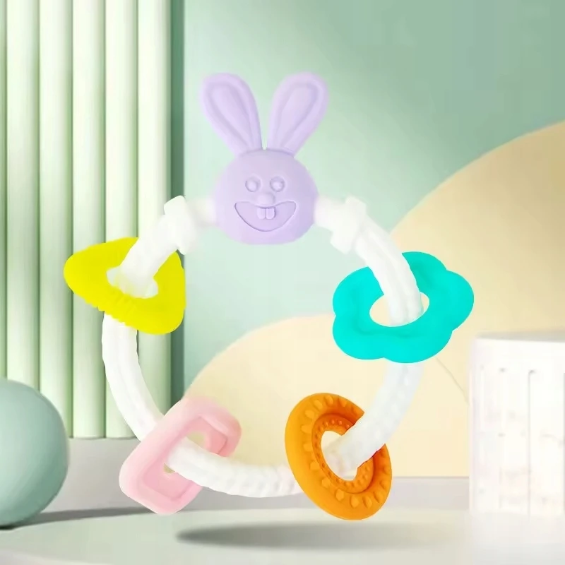 Bocioland Sensory Teether silikoninis zuikis su pakabukais 0m+