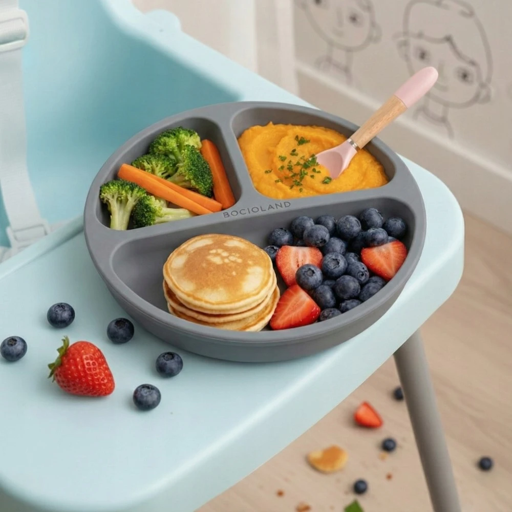Bocioland Silikoninė 3 skyrių lėkštė su siurbtukais 5903 BL590, tamsiai pilka