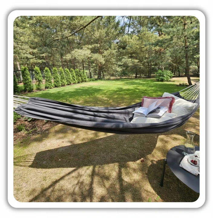Boho dvivietis sodo hamakas 150x275 240kg su maišeliu ir virvelėmis tamsiai pilka