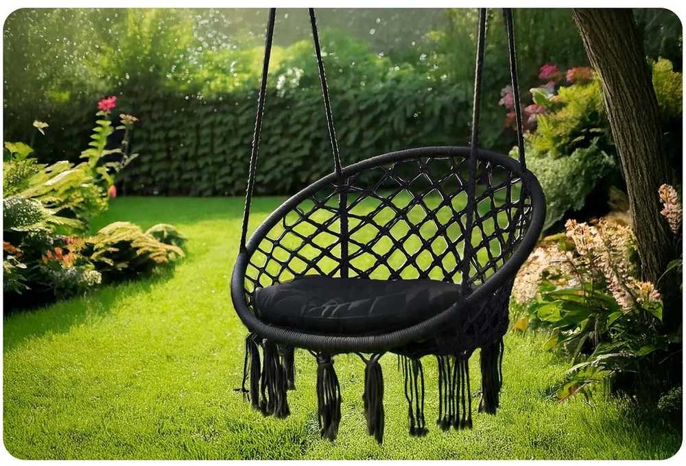 Sofotel BOHO pakabinama sodo sūpynės kėdė, juoda