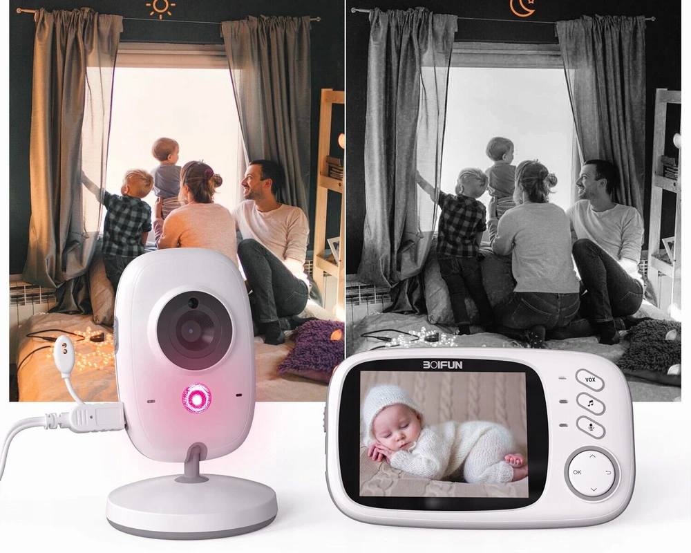 Boifun Baby Monitorius 2 HD kamera 3,2 colio LCD tiesioginis naktinis režimas, belaidis