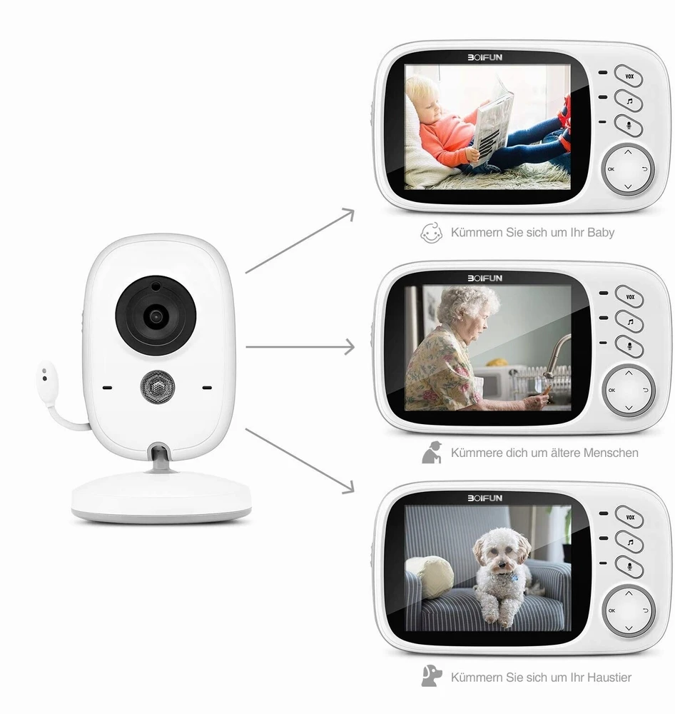 Boifun Mobili auklė 2 KAMERA NA ŻYWO LCD 3.2" dla mamy, dla osób starszych
