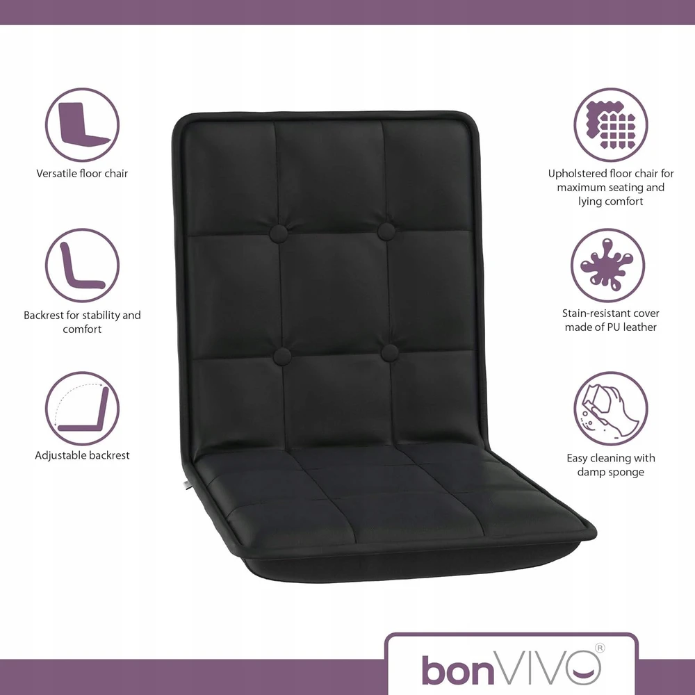bonVIVO Easy Comfort sulankstoma, reguliuojama grindų kėdė, juoda