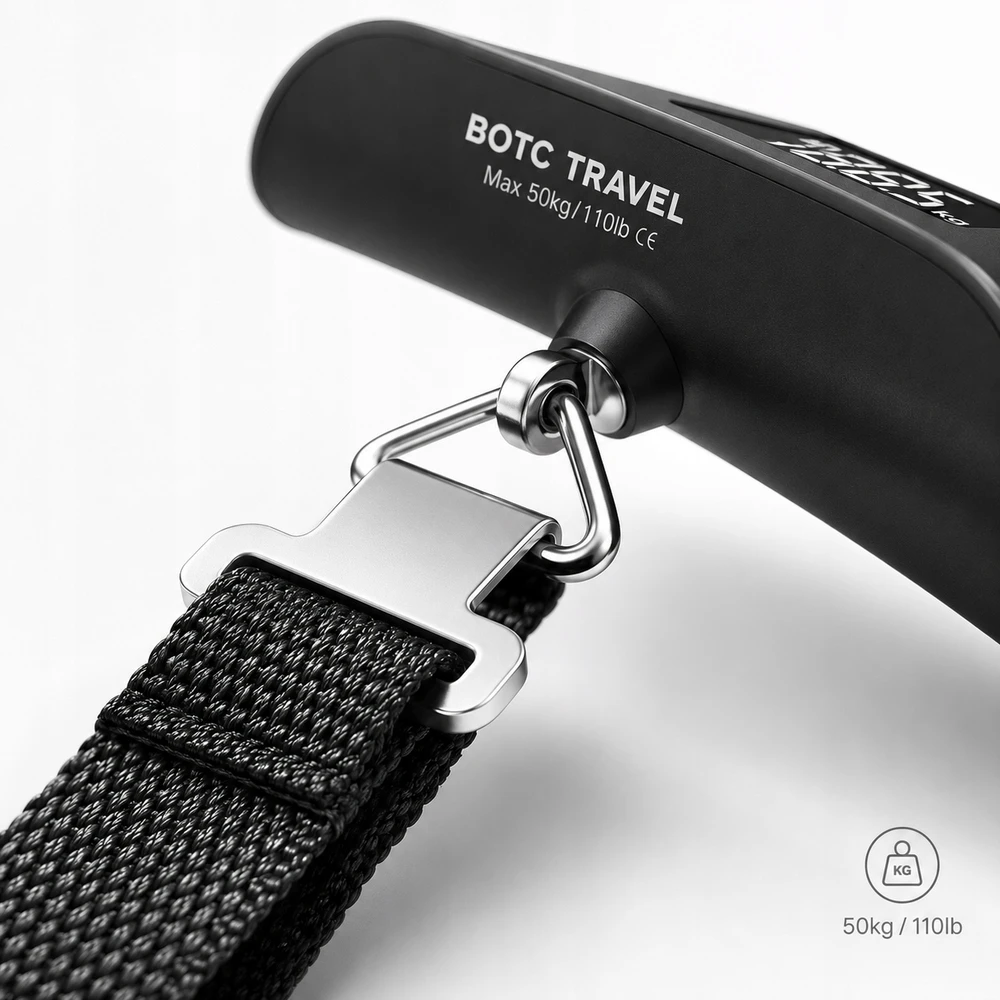 Botc HOOK TRAVEL BAGAŽO svarstyklės, TURISTAS, ORO UOSTAS, RANKINIS LCD, IKI 50KG